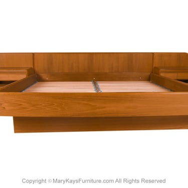 Danish Modern Teak King Platform Bed with Floating Nightstands 