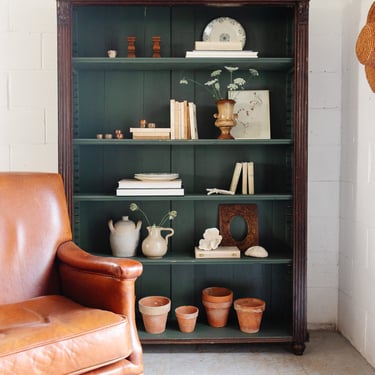 antique french pine green painted wood bookcase