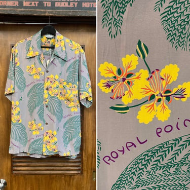 Vintage 1940’s Size L “Holo-Holo” Label Tropical Floral Rayon Hawaiian Shirt, 40’s Loop Collar Shirt, Vintage Clothing 