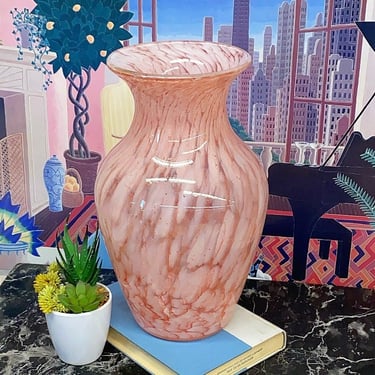 Vintage Vase Retro 2000s Contemporary + Murano Style + Glass + Pink and Red + Partially See-Through + Flower and Plant Display + Home Decor 