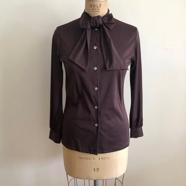 Brown Blouse with Neck Tie - 1970s 