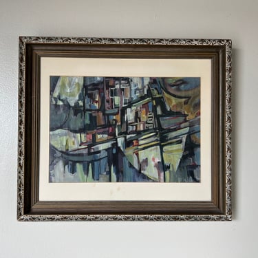 70's Mid-Century Expressionist Abstract Painting, Framed 