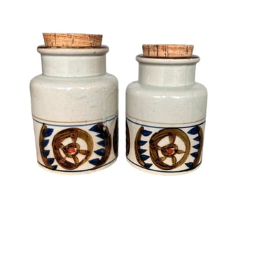 Set of Japanese Ceramic Pottery Canisters with Original Cork Lids (Price is for the Pair) 