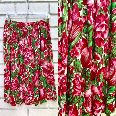 Vintage 1940s Rayon Jersey Dayglo Floral Print Swing Skirt 