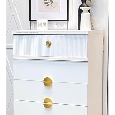 Beautiful White MCM Tallboy Chest of Drawers Dresser with fluted drawer front (Shipping is not free) 