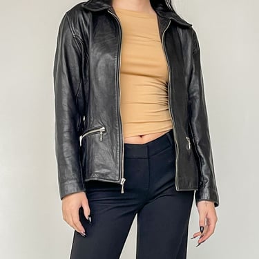 Black Leather Zipper Jacket (S)