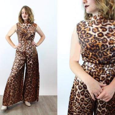 1960s leopard print JUMPSUIT palazzo pants medium | new fall 
