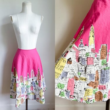 Vintage 2000s Cityscape Novelty Print Skirt / 28