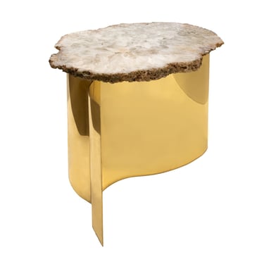 Artisan Brass Side Table with Polished Onyx Top 1970s