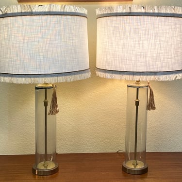 Item #CSGN6 Pair of Vintage Glass Cylinder Table Lamps 20th c.