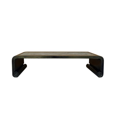 Distressed Black Lacquer Stone Top Scroll Legs Rectangular Coffee Table cs7287E 
