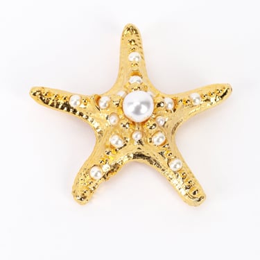 Golden Pearl Starfish Brooch