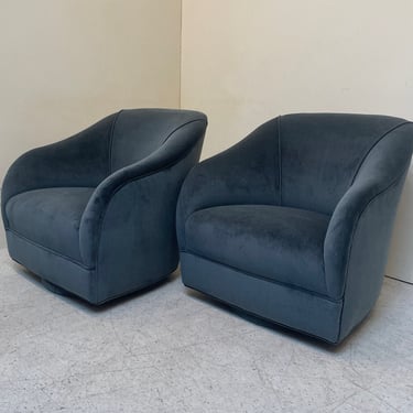 Pair of Vintage Swivel Mohair Upholstered Chairs the Style of Ward Bennett | vintage seating | fresh velvet 