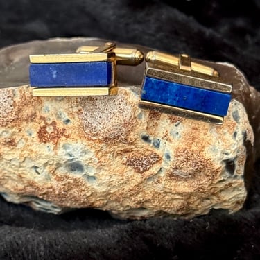 Vintage Cufflinks, Dior, Blue Sodalite, Natural Stone Cuff Links, Goldtone Modernist Signed Christian Dior 