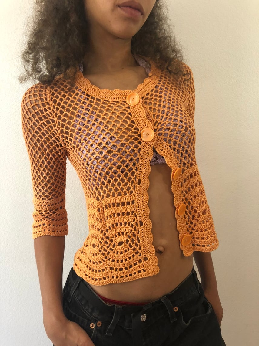 Vintage Orange Crochet Cardigan Vintage Rosemond Los Angeles, CA