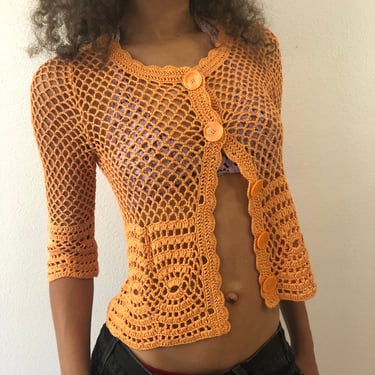 Vintage Orange Crochet Cardigan 