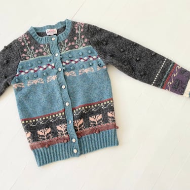 Vintage Scottish Wool Patterned Bobble Knit Cardigan 