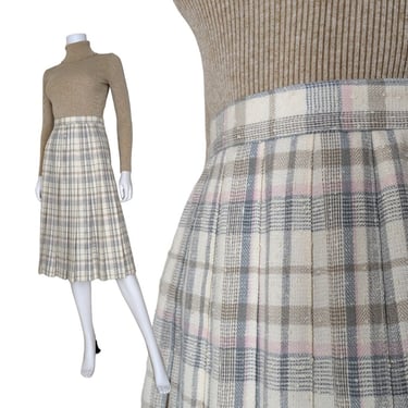 Vintage Pleated Plaid Skirt, Small Medium, 80s Pastel Plaid Turnabout Skirt with Pockets 