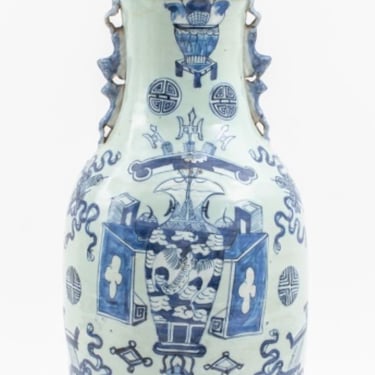Chinese Blue Celadon Porcelain Vase Mounted Lamp