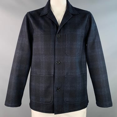 EMILE LAFAURIE Size XL Navy Plaid Wool Blend Painter Jacket