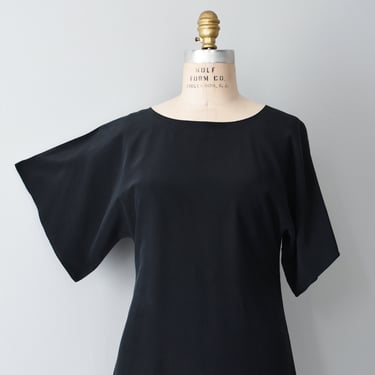 vintage black silk shirt, wide sleeve blouse 