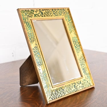 Tiffany Studios New York Pine Needle Bronze and Slag Glass Framed Vanity Mirror