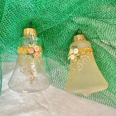 Vintage Glass Bell Ornaments, Lot 2, Holiday Decor, Christmas, Ornate Embellished 