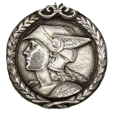 French Pewter Art Deco Medallion Struck with the Face of Mercury Pedant Pin 