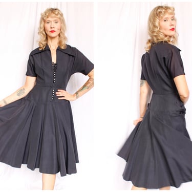 1950s New Look Dior Style Silk Dress - Small 