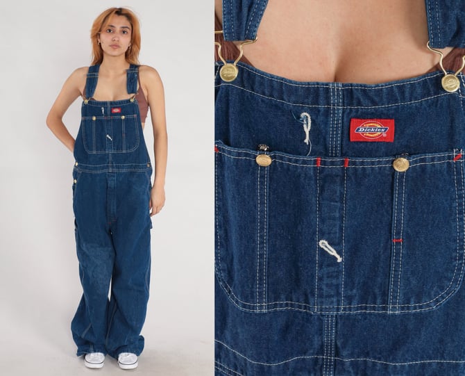 Dickies denim overalls, men's size W34 unclear blue type Vintage Second Hand