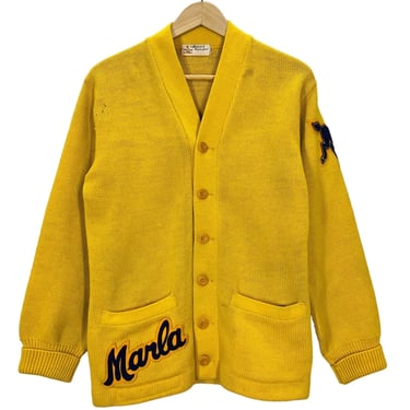 Vintage 60's Wigwam Mills Mustard Yellow Wool Award Cardigan Sweater Fits 36