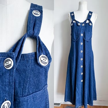 Vintage 1980s Denim Pinafore Dress / XS 