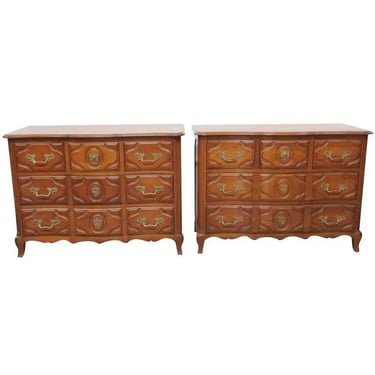 Fine Pair Auffray Louis XV Style Carved Walnut Commodes Dressers Night Stands
