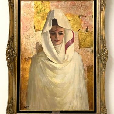 Mid Century Woman in White, Painting Framed