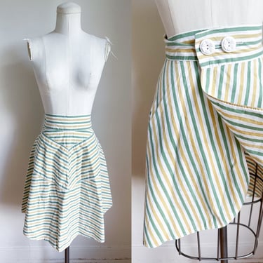 Vintage 1950s Striped Wrap Skirt / Playsuit Cover-up // S 