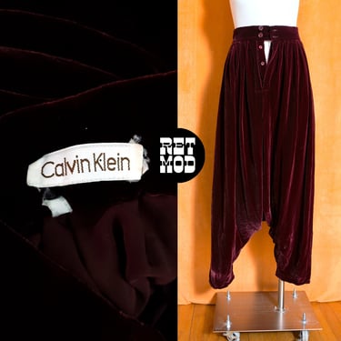 Velvet Parachute Pants by Calvin Klein - Vintage 70s 80s Dark Maroon Avant Garde Vibes 