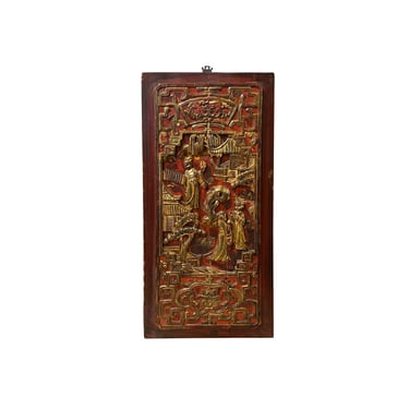 Chinese Vintage Wood Red Golden Relief Carving Wall Hanging Art Plaque ws4180E 