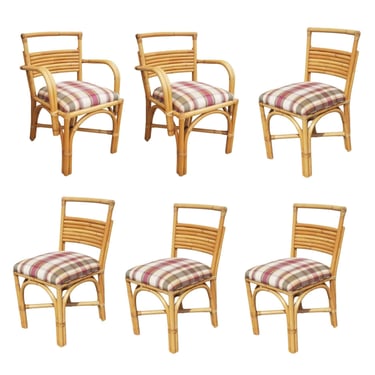 Restored Double Arch Arm Rattan Dining Chairs w/ 7 Strand Back, Set of 6 