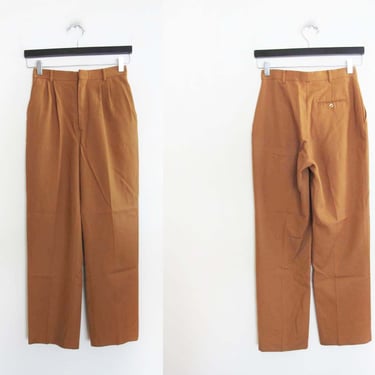 90s High Waist Honey Brown Trouser Pants 25 XS - Vintage 1990s Pleated Preppy Straight Leg Pants 