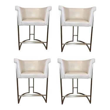 Jean Louis Deniot for Baker White Leather Diolite Counter Stools Set of 4