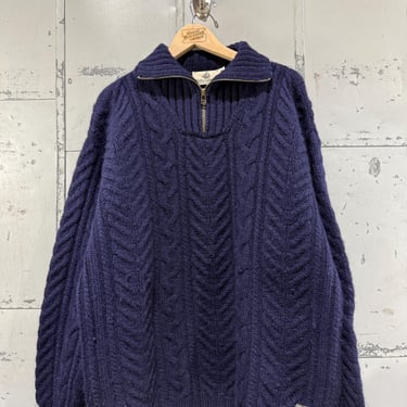 Vintage Thick Chunky fisherman sweater Knit Pullover Navy cable knit Quarter zip Fisherman Out Of Ireland XL 
