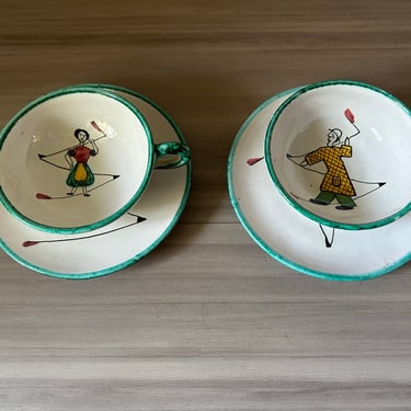 Vintage Hand Painted Italy Expresso cup and saucer, 4 piece set, 