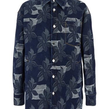 Gucci Blue Jacket With All-Over Floral Motif And Ripped Details In Denim Man