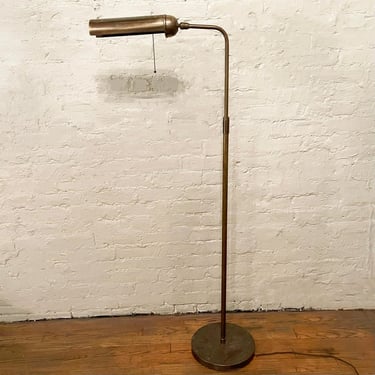 Mid-Century Adjustable Brass Library Reading Floor Lamp