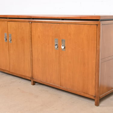 Michael Taylor for Baker Furniture Mid-Century Hollywood Regency Cherry Wood Sideboard Credenza