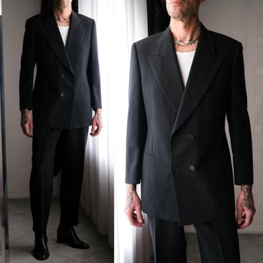 Vintage 90s GIORGIO ARMANI Le Collezioni Black Pinstripe Double Breasted Suit / New Without Tags  | Made in Italy | 1990s Designer Mens Suit 