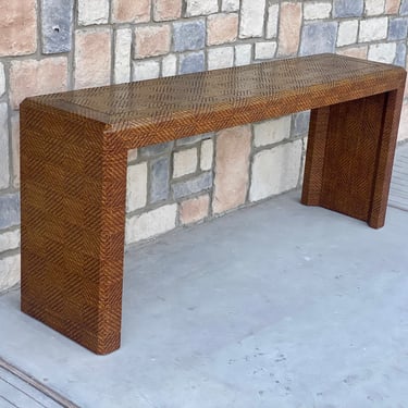C. 1970s Woven Grass Cloth Wrapped Console Table 