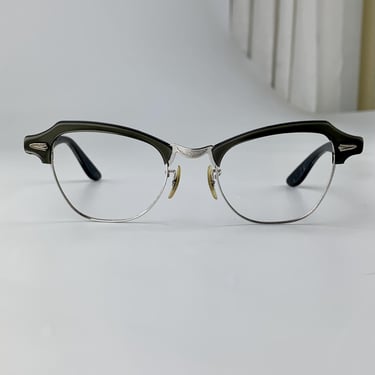 1940's-50's Vintage Brownline Eye Glasses - BAUSCH & LOMB - Brown Plastic Frames with White Gold Filled Details - Optical Quality 