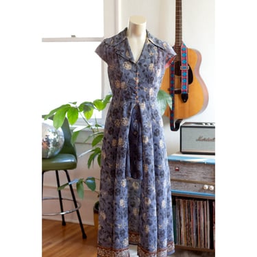 Vintage 1990s-Does-1940s Layered Dress - C'est Duo Dresses - Button-Up, Blue, Floral 