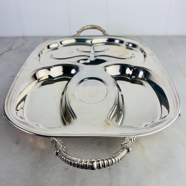 XL Meat Serving Platter - Vintage Viking Plate Handled Platter 23" x 14" EP Brass claw feet meat or fish serving platter turkey server gift 
